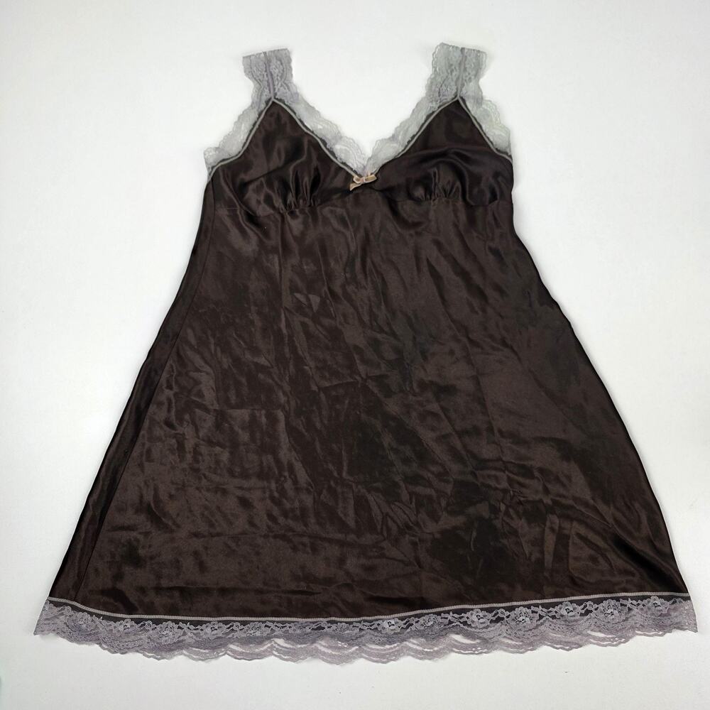 Gilligan & O'Malley Slip‎ Nightgown Womens Medium Brown Satin Lace Trim Lingerie